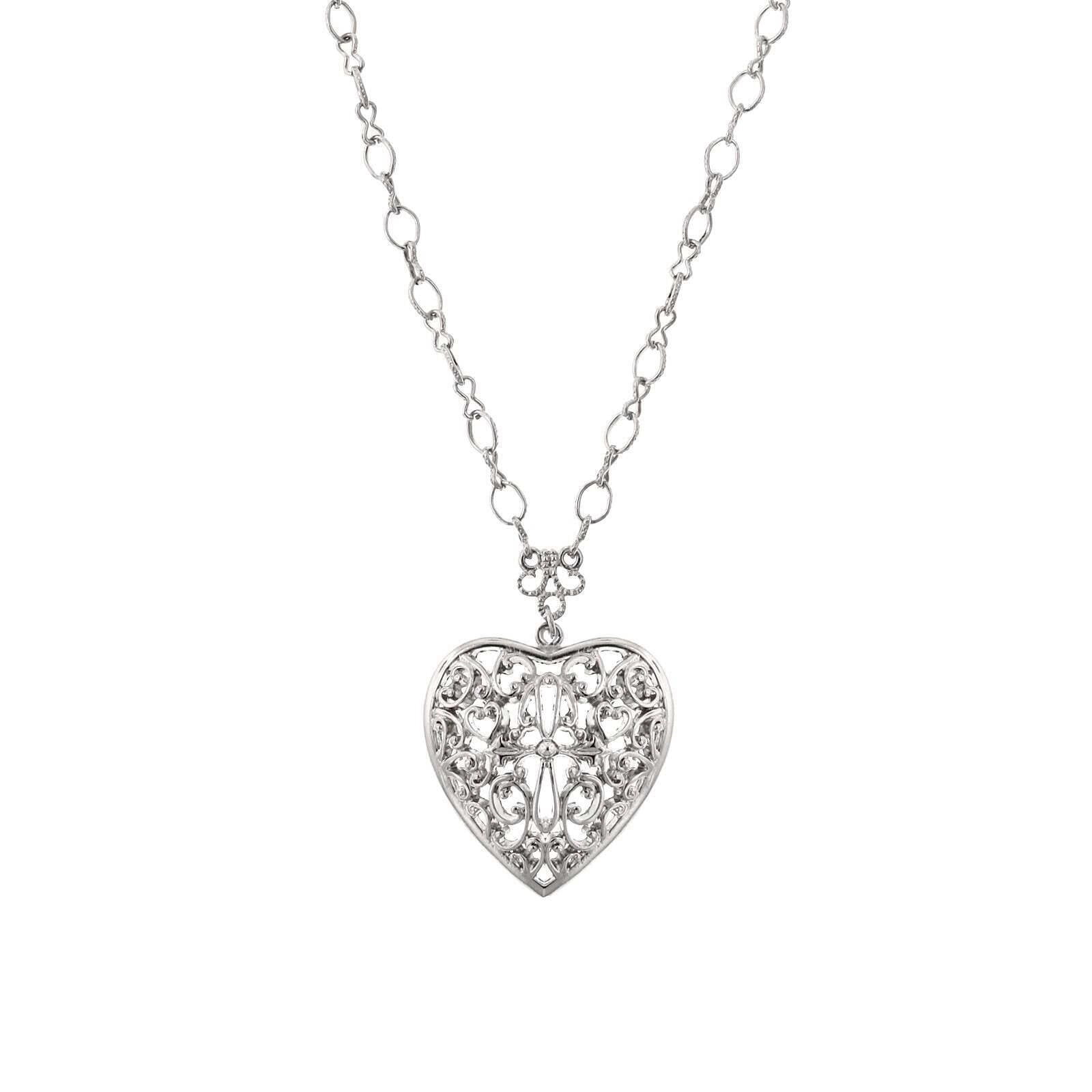 1928 Jewelry Filigree Heart Pendant Necklace 16"   3" Extender