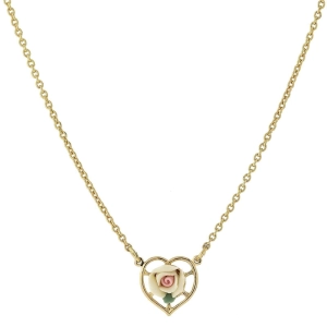 1928 Jewelry Porcelain Rose Heart Pendant Necklace 16"   3" Extender