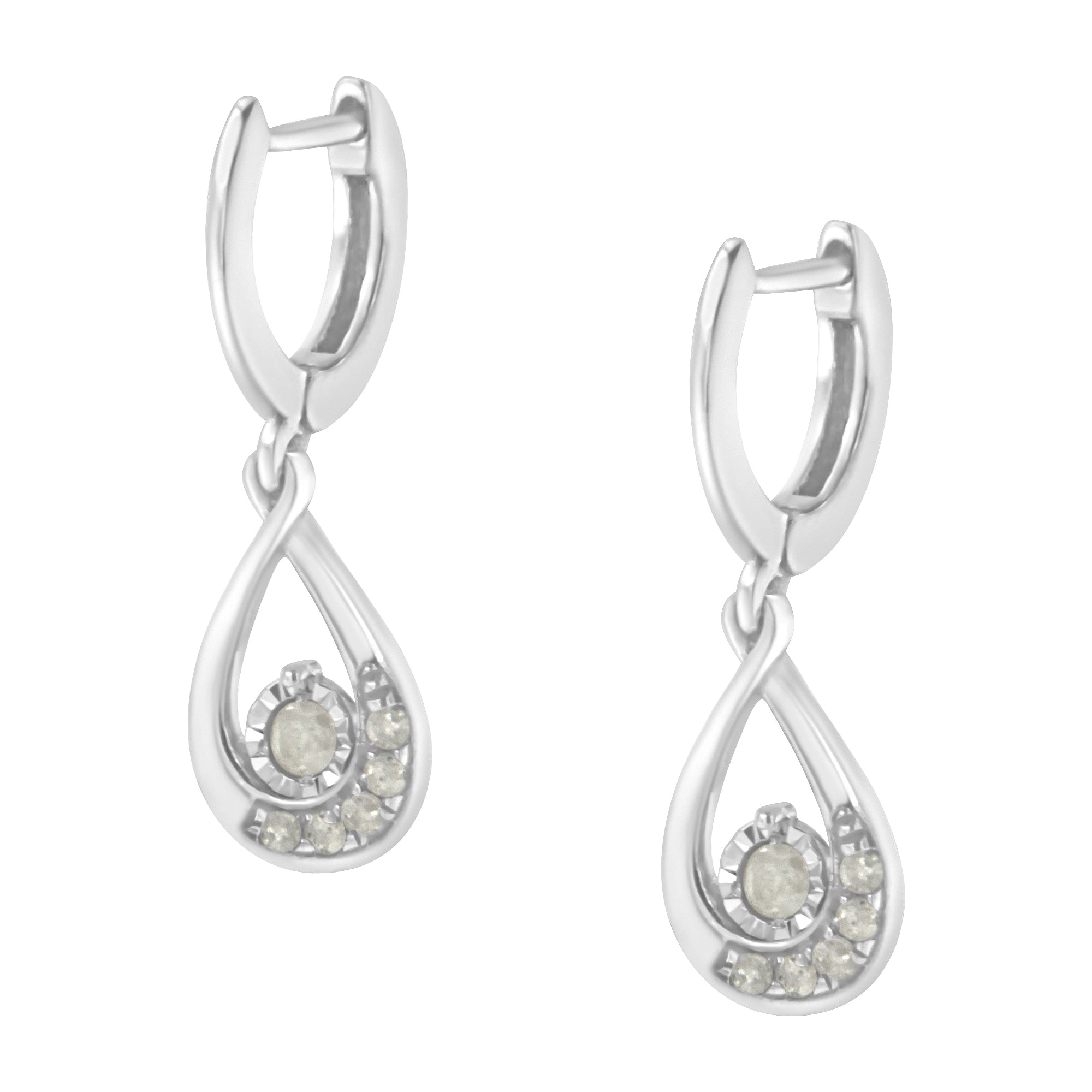 .925 Sterling-Silver 1/5 cttw Miracle-Set Round Diamond Drop and Dangle Hoop Earring