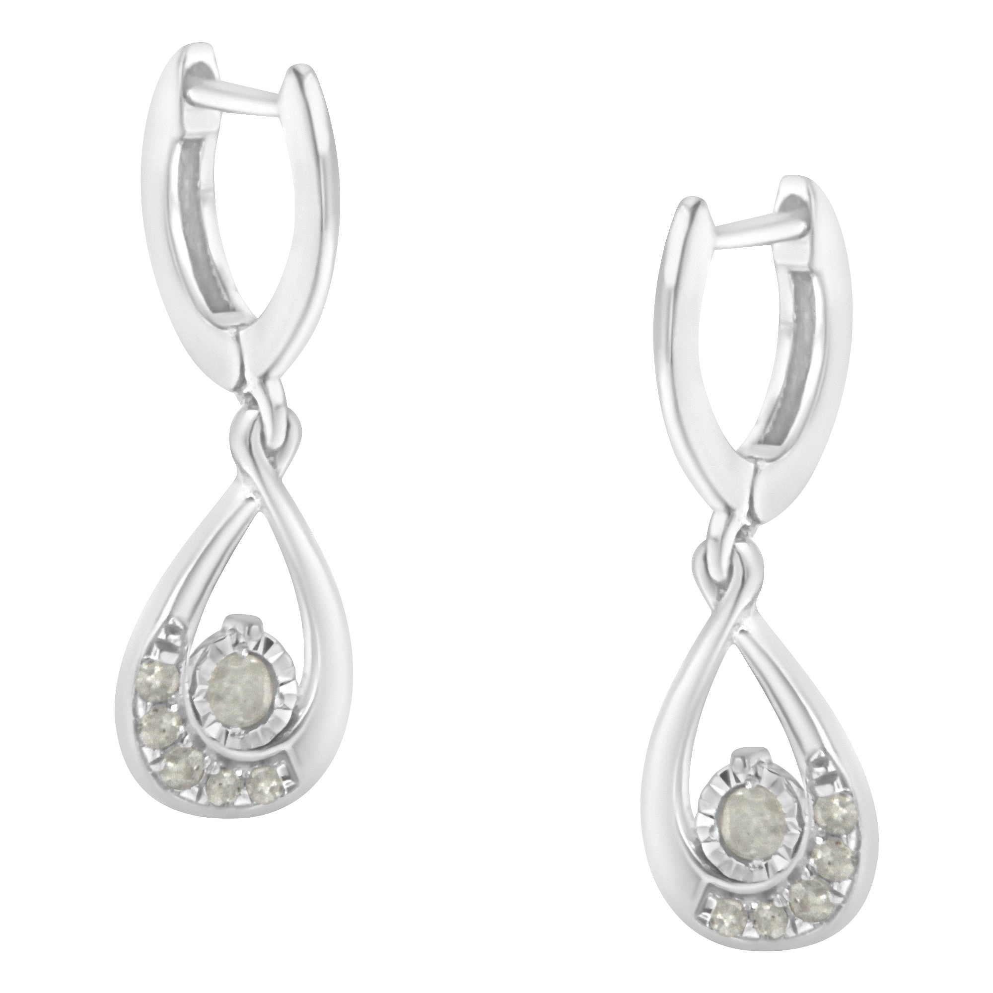 .925 Sterling-Silver 1/5 cttw Miracle-Set Round Diamond Drop and Dangle Hoop Earring