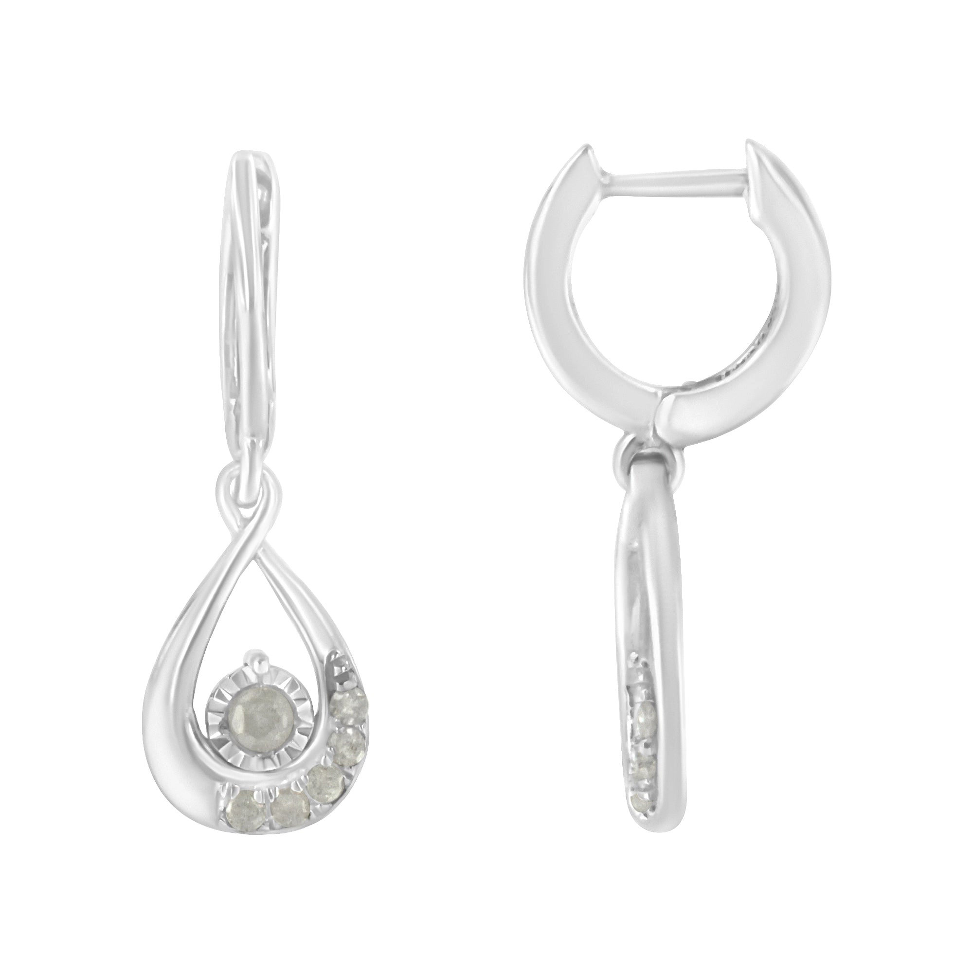 .925 Sterling-Silver 1/5 cttw Miracle-Set Round Diamond Drop and Dangle Hoop Earring