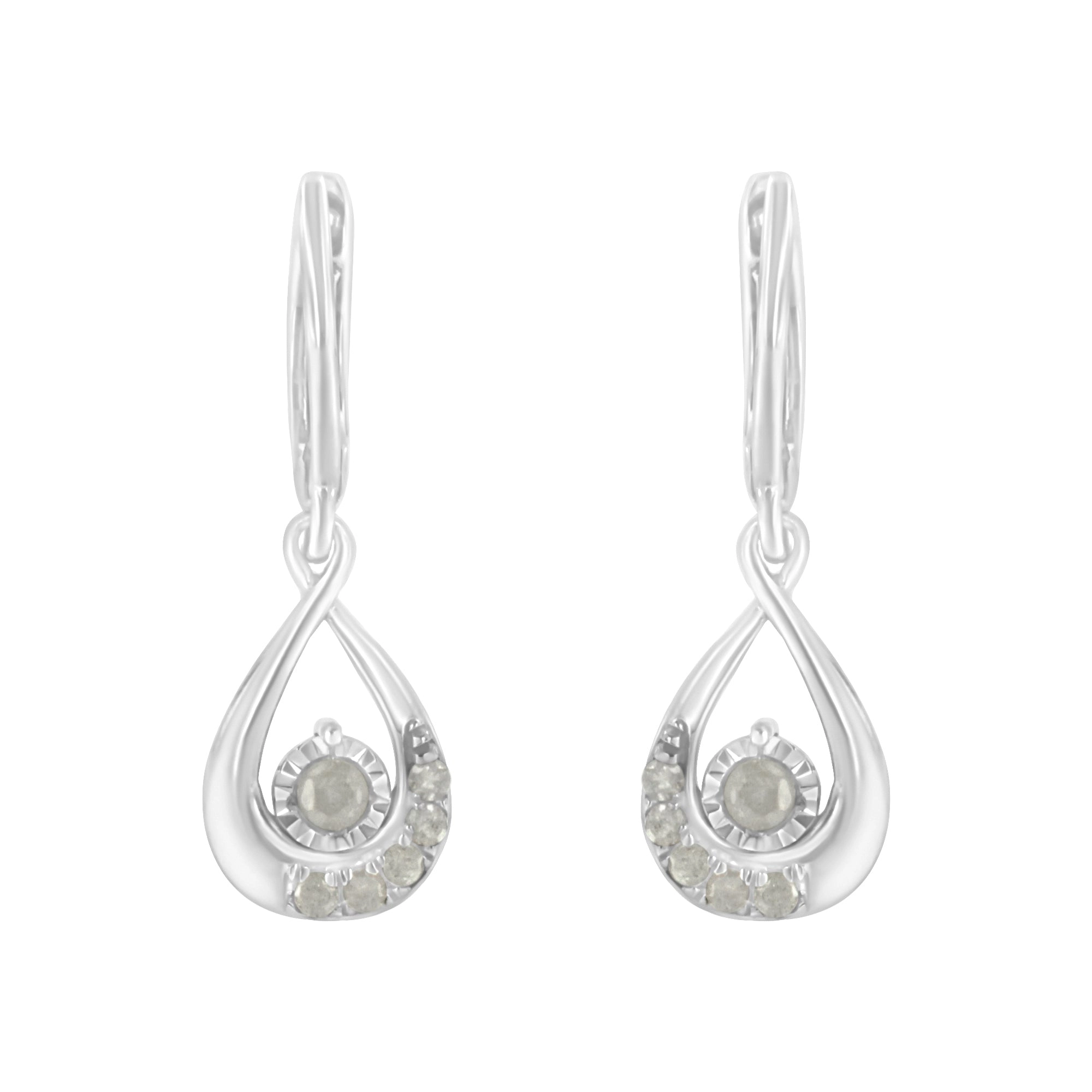 .925 Sterling-Silver 1/5 cttw Miracle-Set Round Diamond Drop and Dangle Hoop Earring