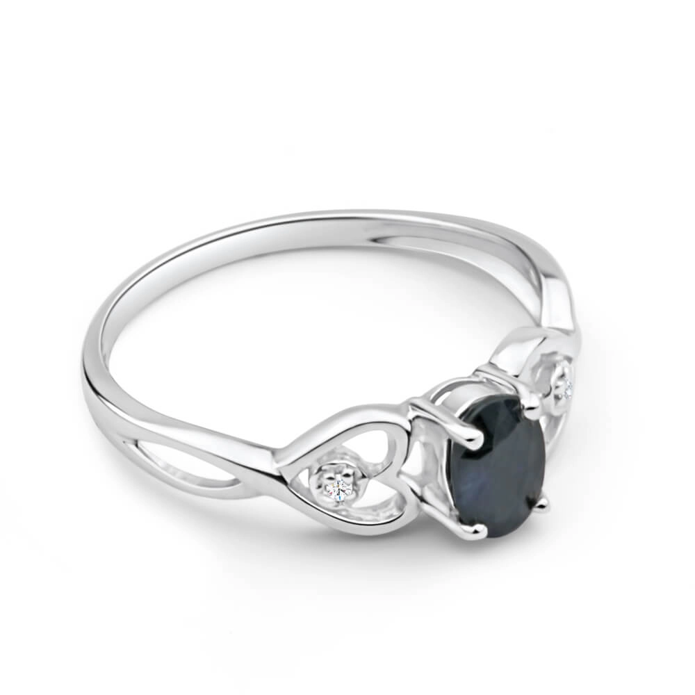 9ct Charming White Gold Diamond   Natural Sapphire Ring