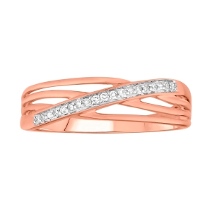 9ct Rose Gold Diamond Cross Over Ring with 15 Brilliant Diamonds
