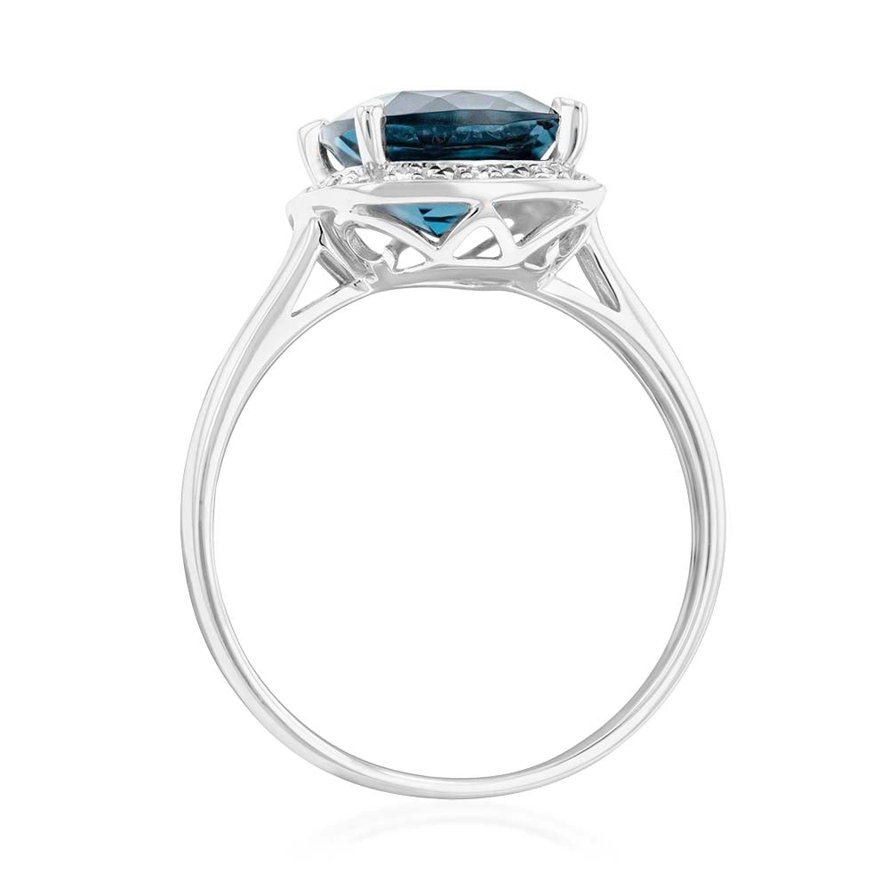 9ct White Gold 2.70ct London Blue Topaz and Diamond Ring