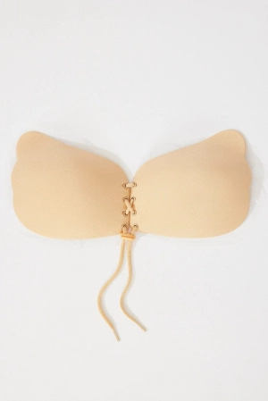 Beige Lace Up Self Adhesive Bra