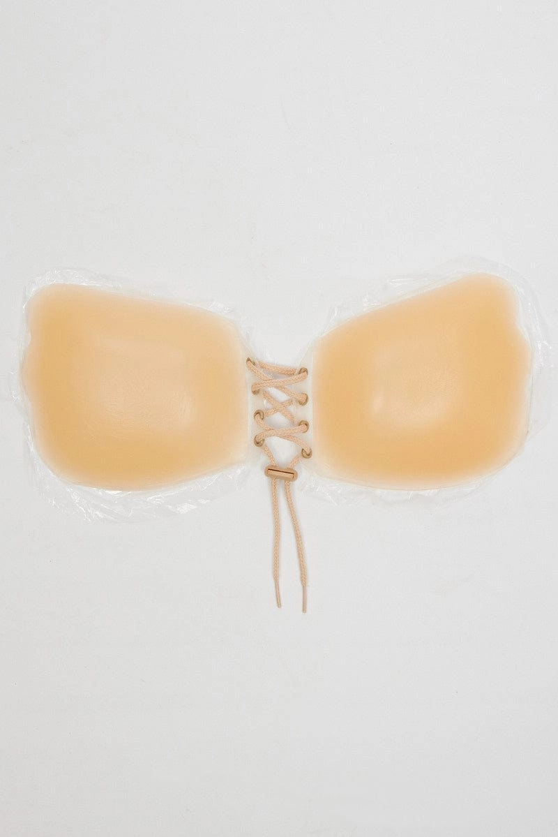 Beige Silicone Lace Up Self Adhesive Bra