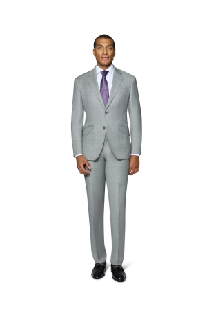 Bergamo Elegant 10015-210 Sharkskin Wool Suit - Grey