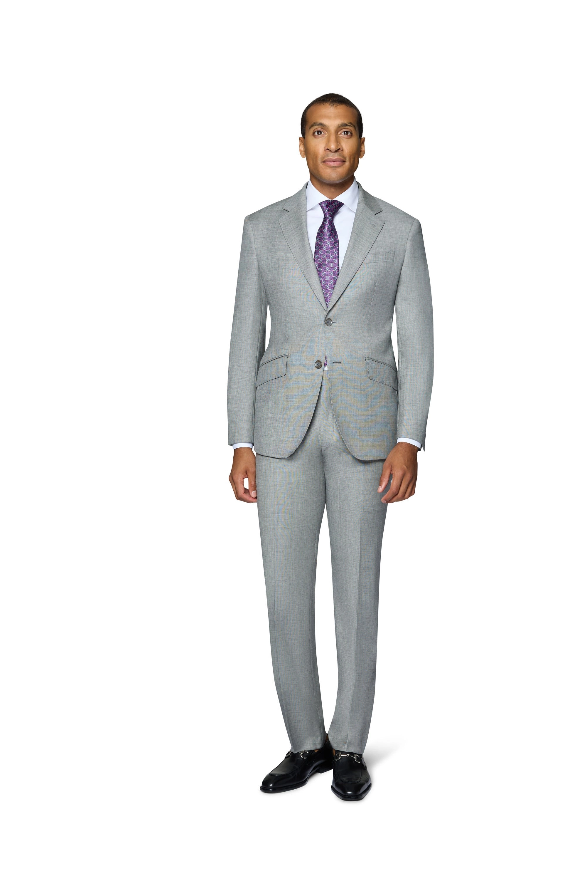 Bergamo Elegant 10015-210 Sharkskin Wool Suit - Grey