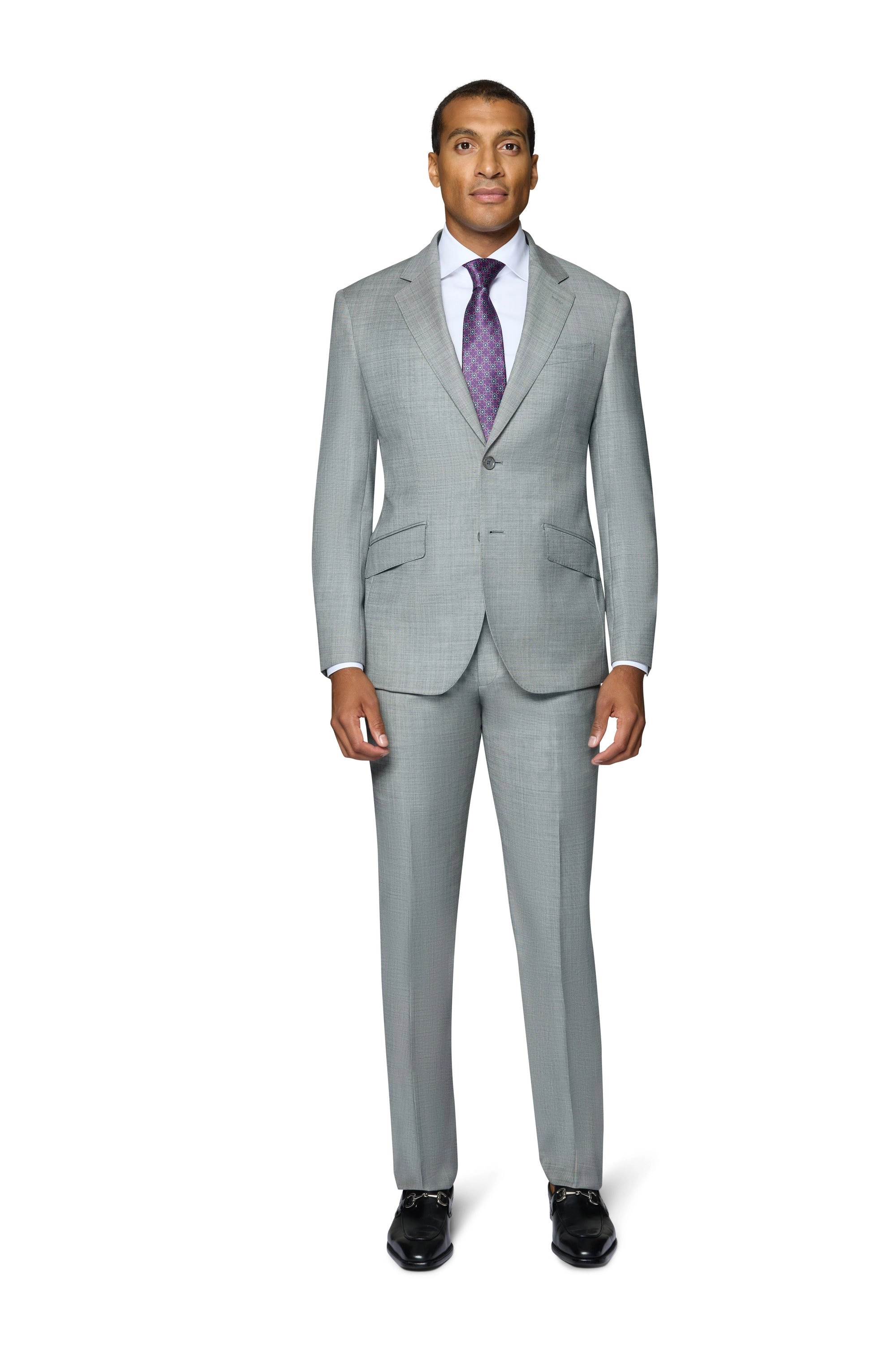 Bergamo Elegant 10015-210 Sharkskin Wool Suit - Grey