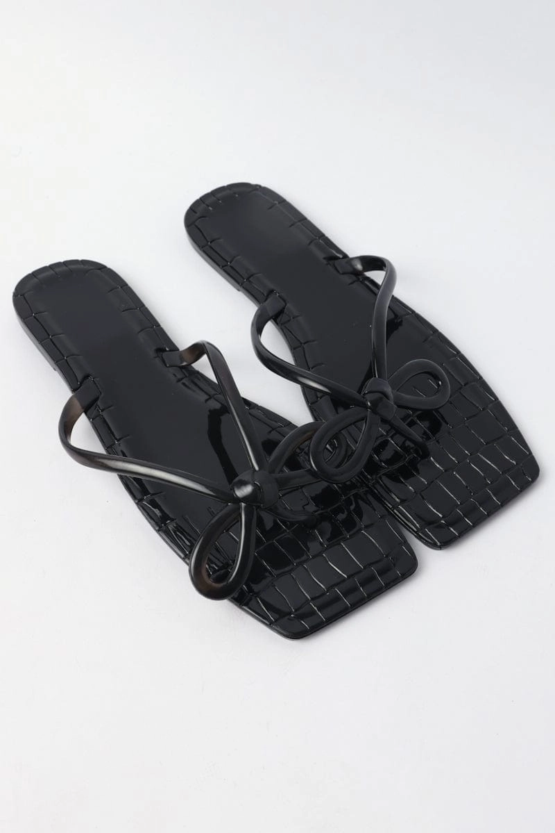 Black Bow Decor Slippers