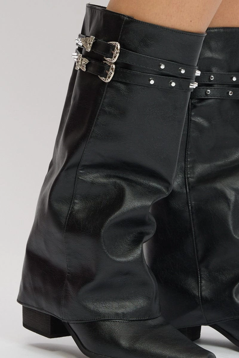 Black Foldover Western Boots
