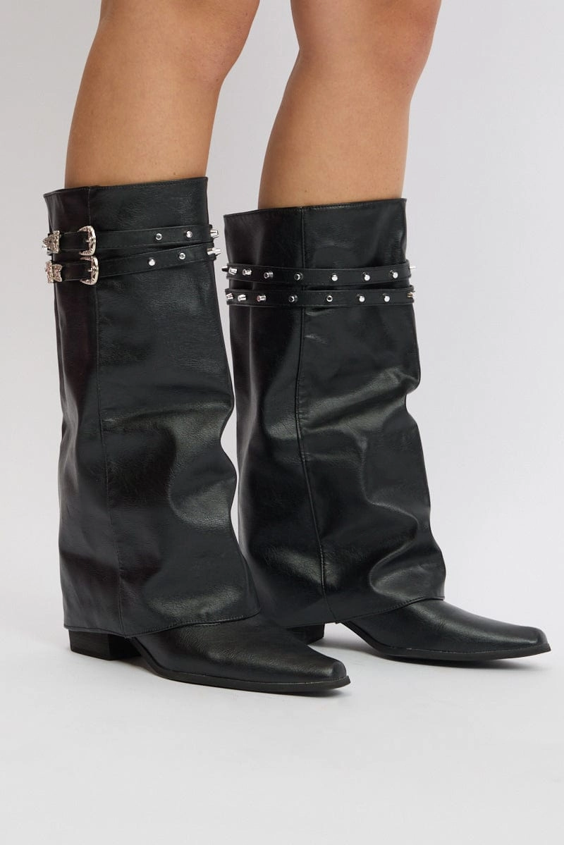 Black Foldover Western Boots
