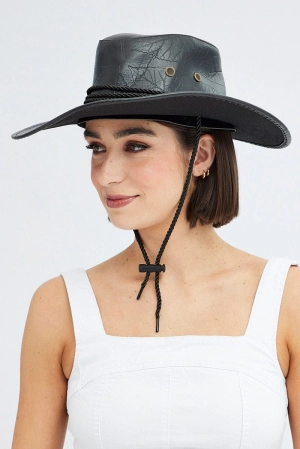 Black PU Cowboy Hat