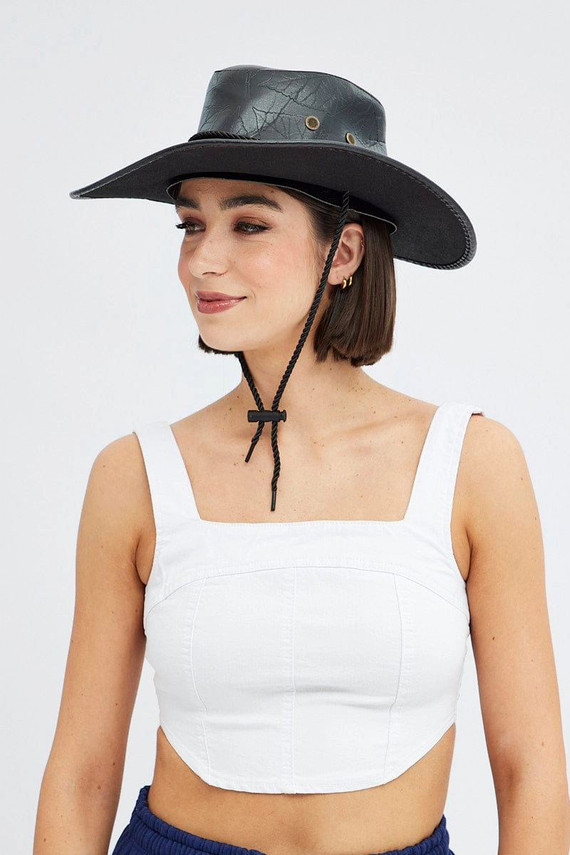 Black PU Cowboy Hat