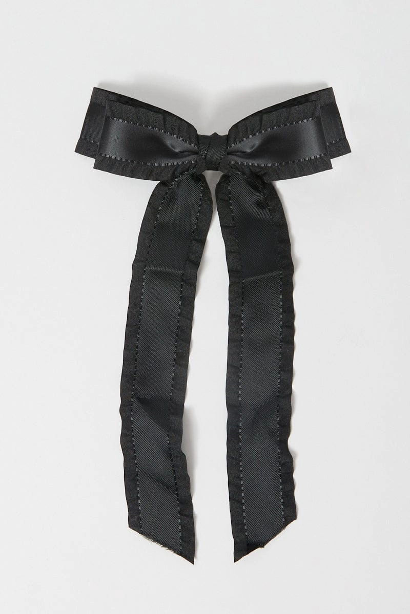 Black Ruffled Hair Bow