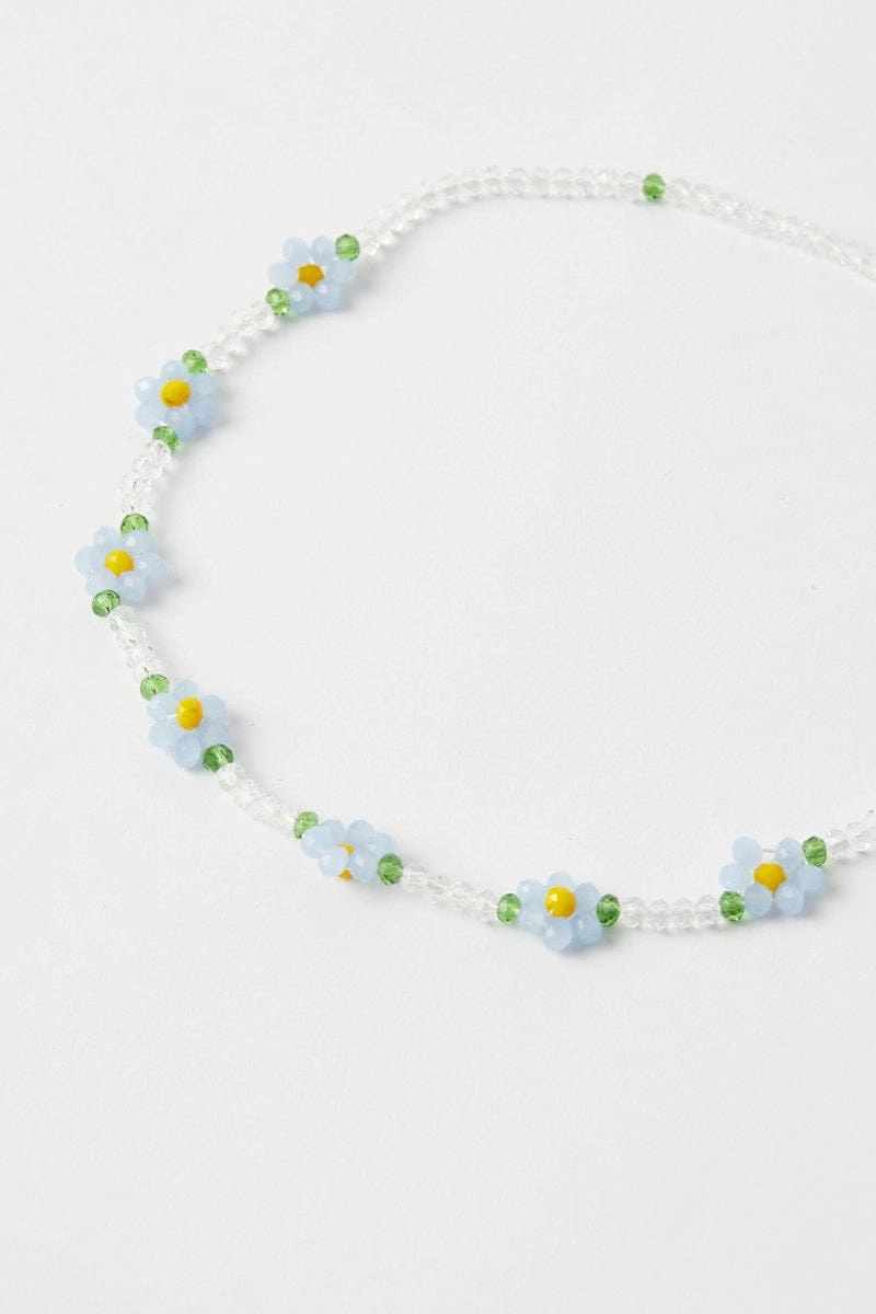 Blue Floral Beaded Necklace