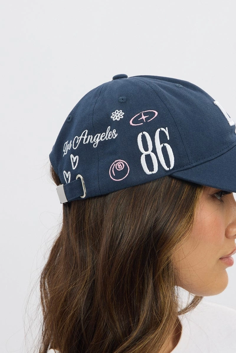 Blue LA Cap Embroidery