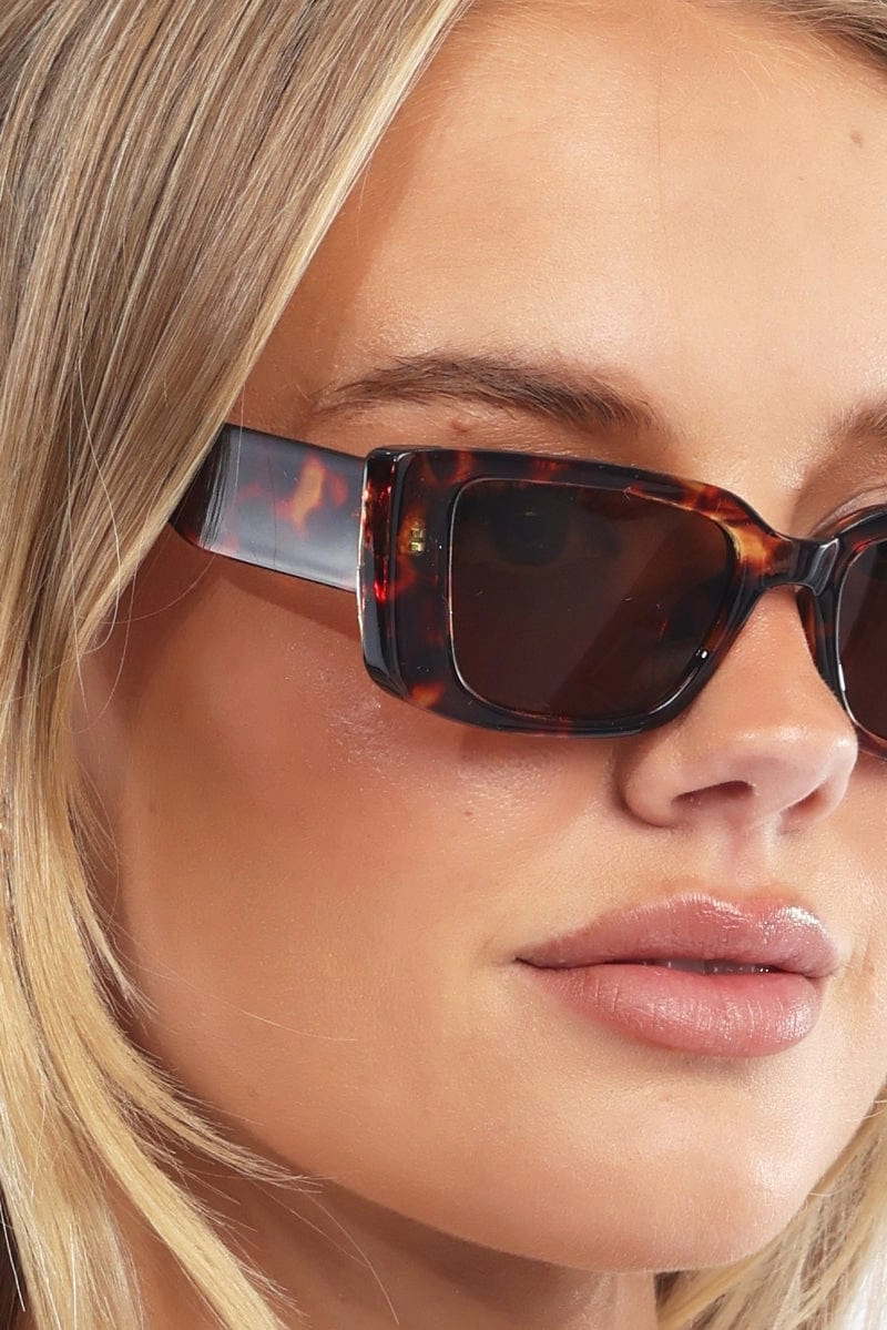 Brown Animal Print Square Sunglasses