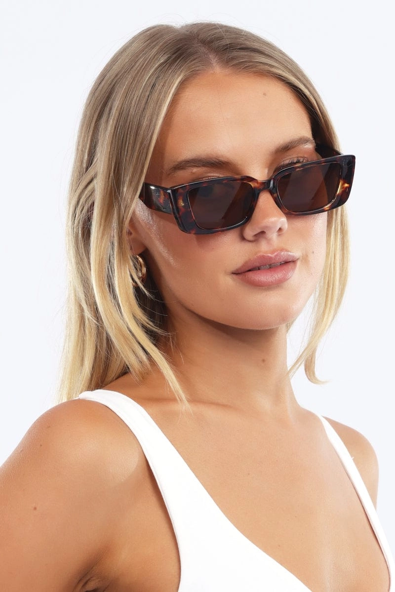 Brown Animal Print Square Sunglasses