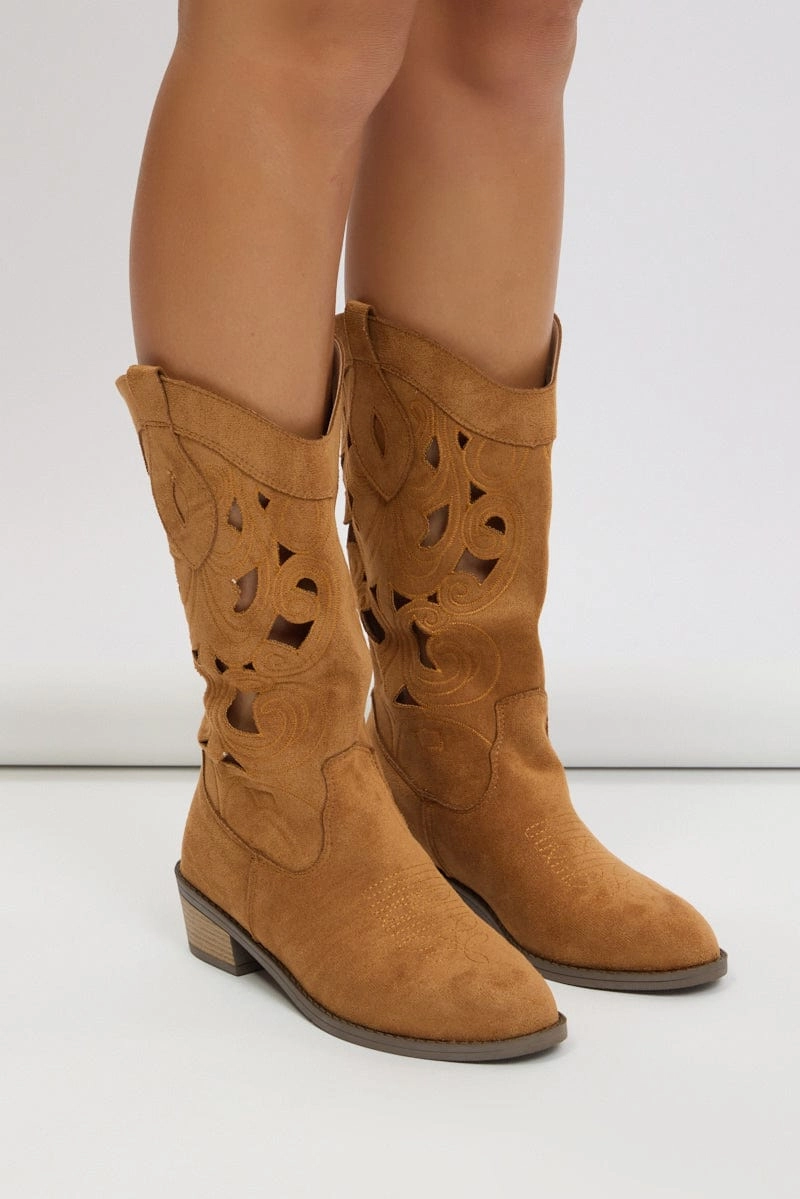 Brown Cut Out Western Cowboy Boots