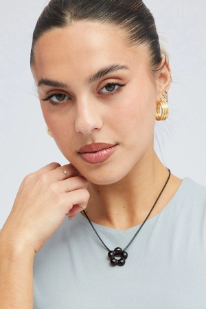 Brown Flower Pendant Corded Necklace