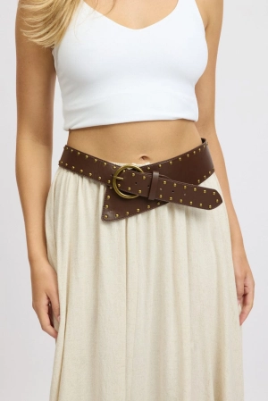 Brown Studded Detail Western Belt