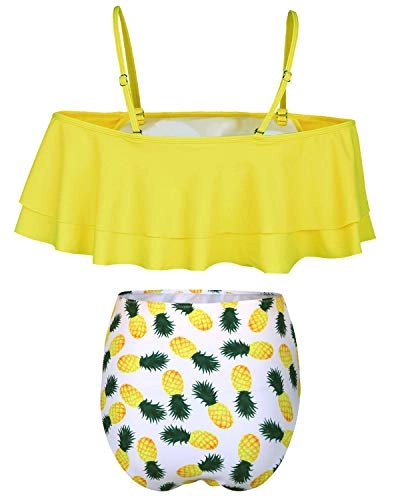 Charming Flounce Off Shoulder High Waisted Bikini Set-Yellow Pineapple