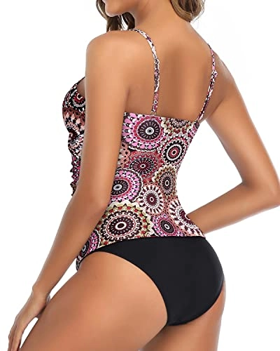 Charming High Neck Tankini High Cut Bottom-Brown Print