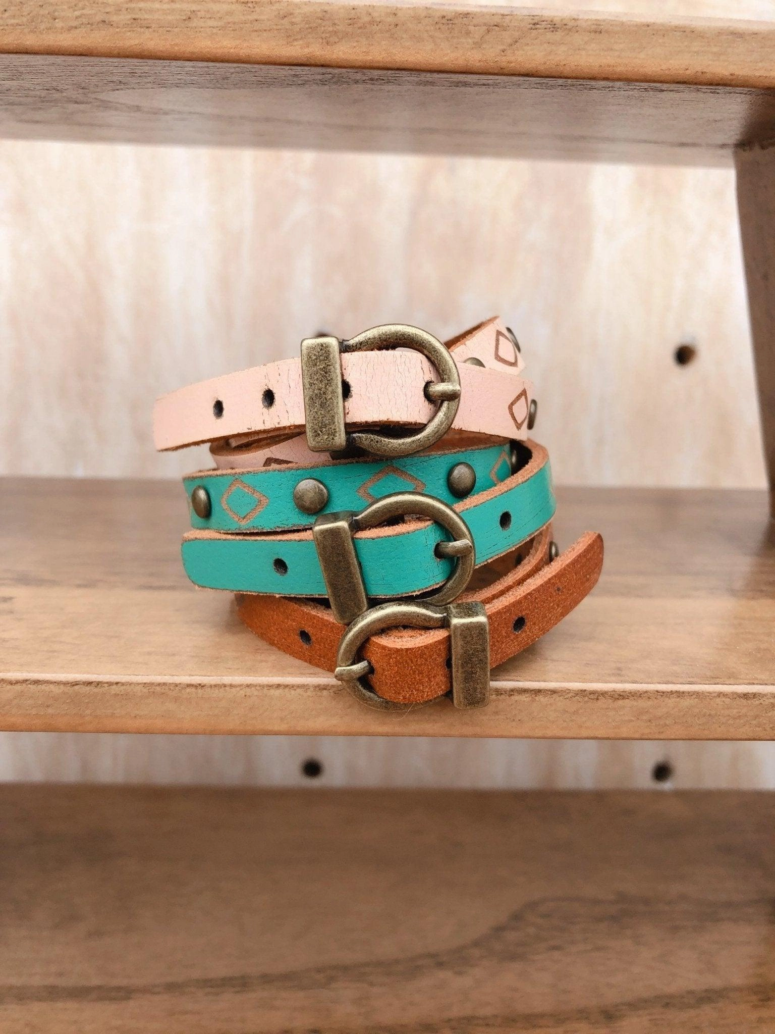 Diamond Tooled and Brass Studded Double Wrap Bracelet