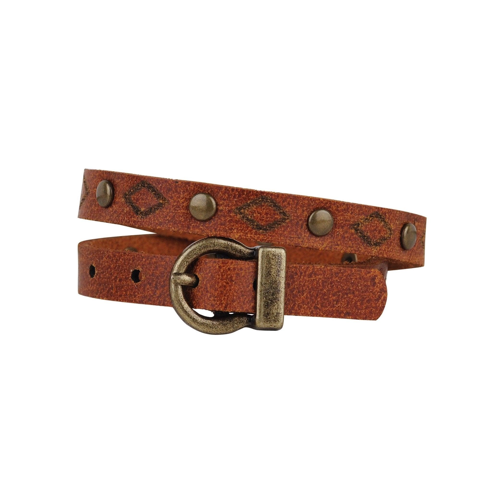 Diamond Tooled and Brass Studded Double Wrap Bracelet