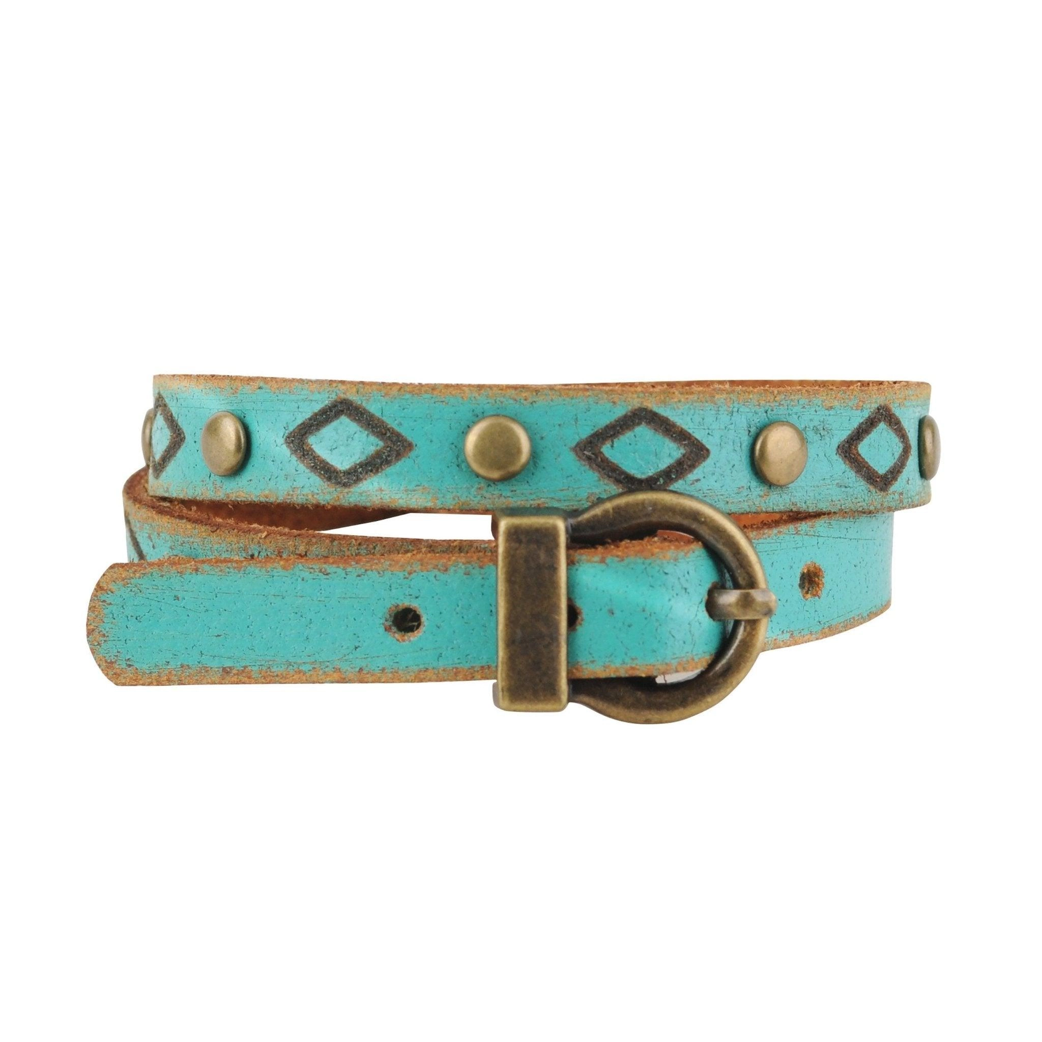Diamond Tooled and Brass Studded Double Wrap Bracelet