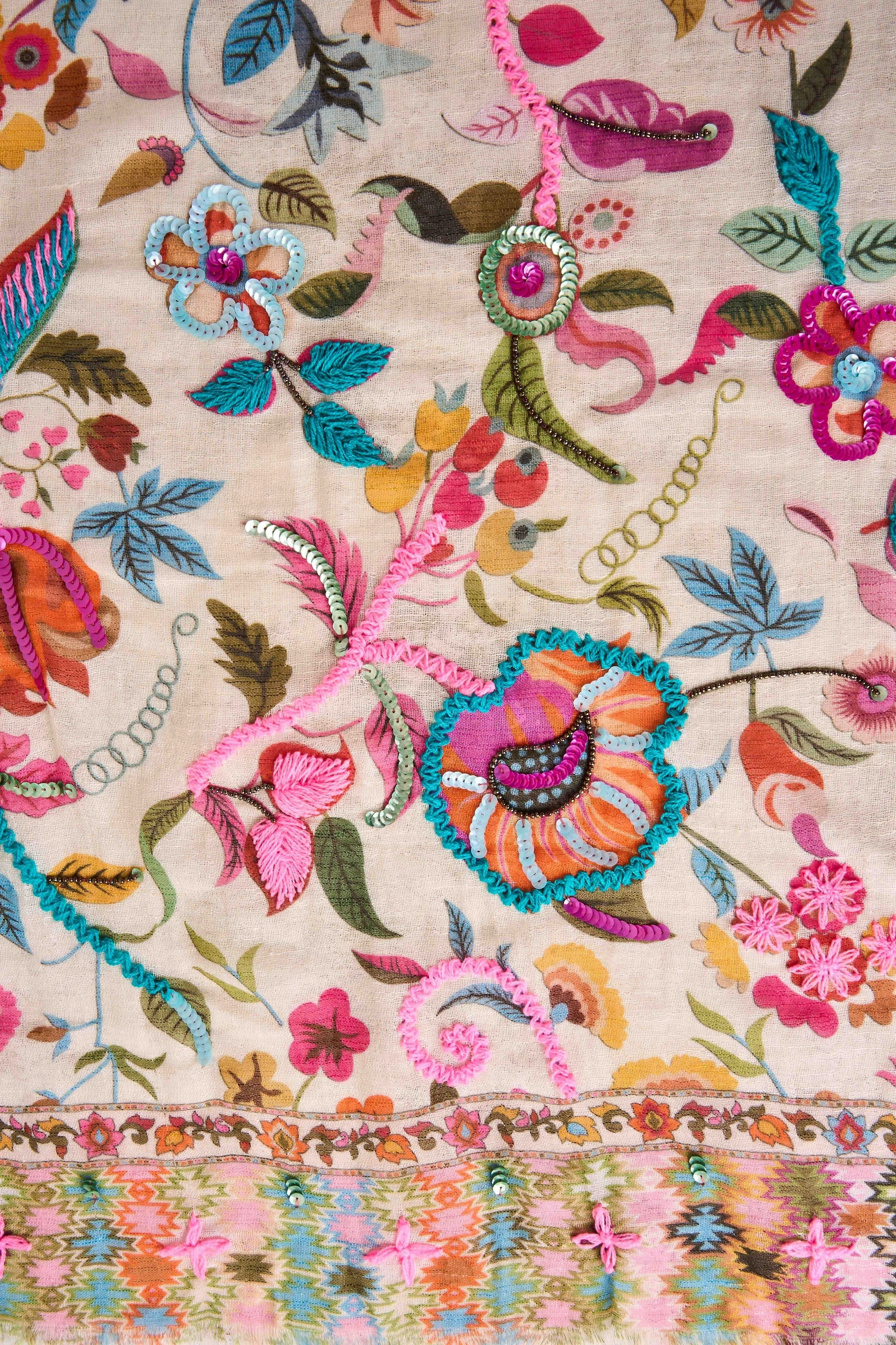 Estella Floral Beaded Scarf - Multi