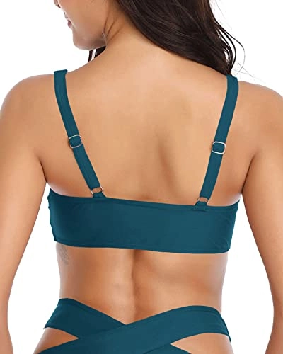 Flirty And Alluring Bowknot Pattern Push Up Bikini Top-Teal