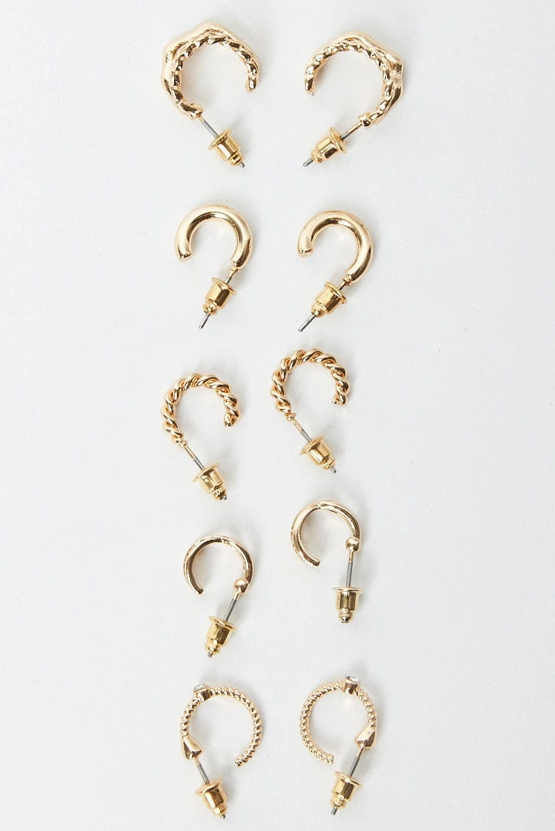 Gold 5 Pack Hoop Earrings