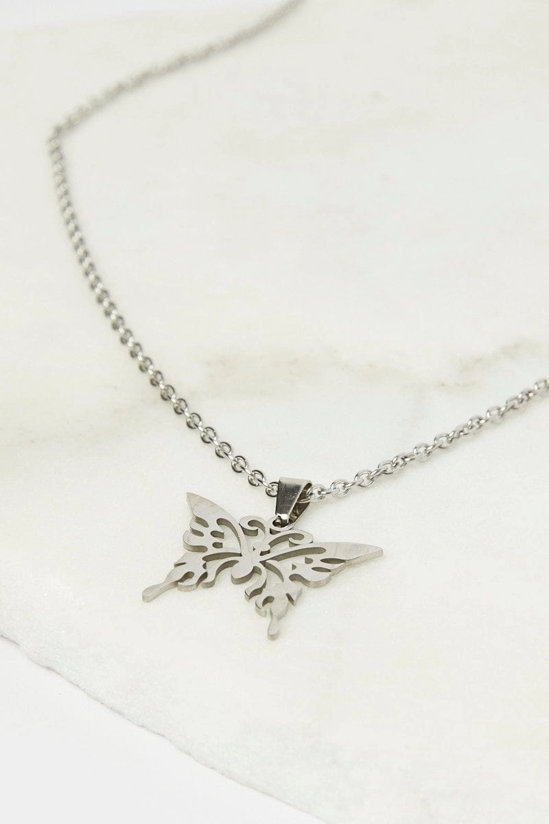 Grey Butterfly Pendent Necklace