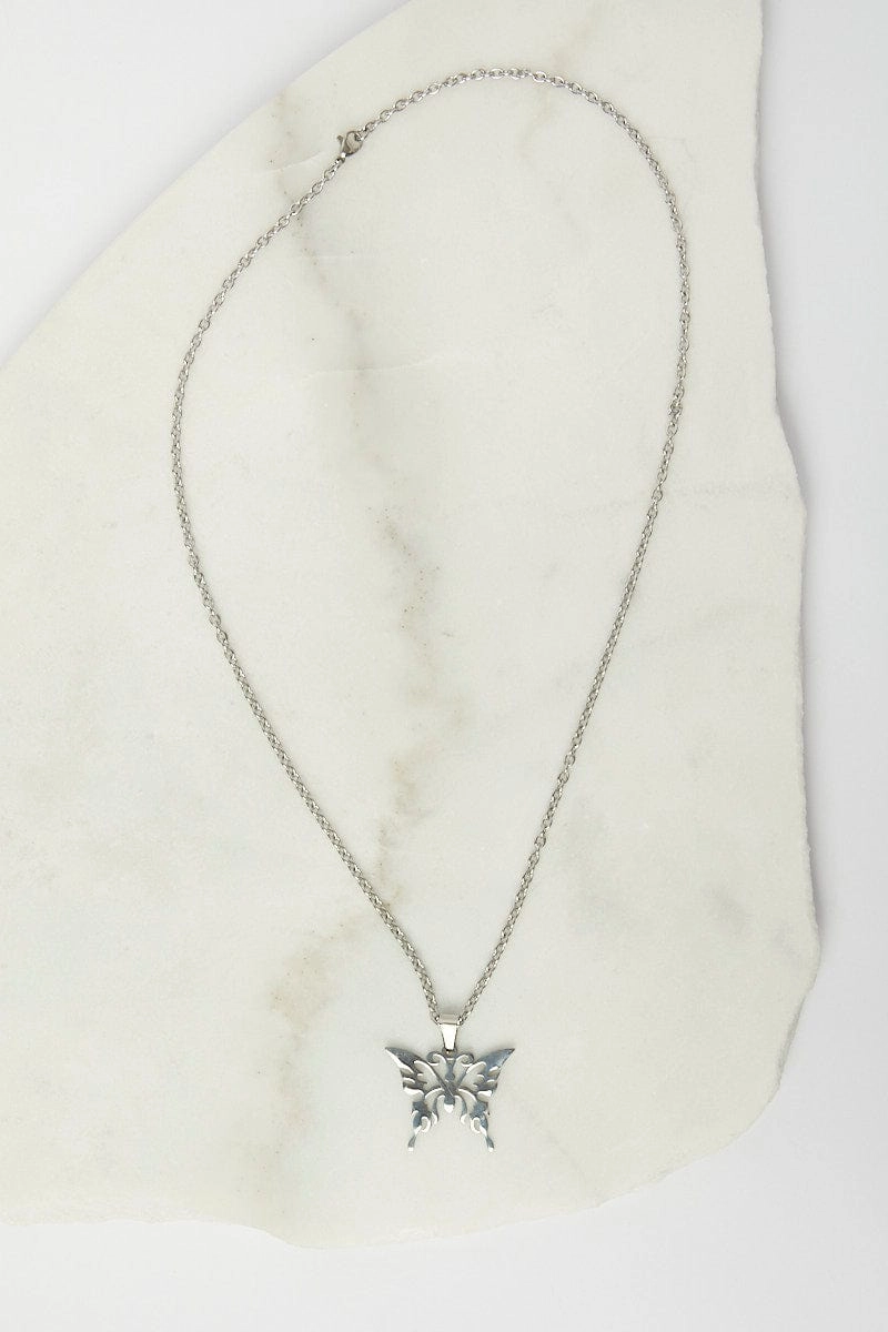 Grey Butterfly Pendent Necklace