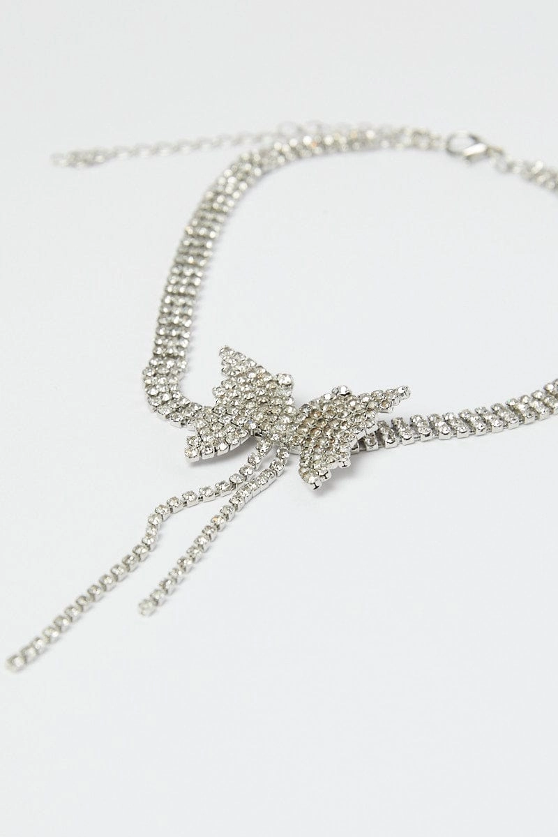Grey Rhinestones Butterfly Necklace