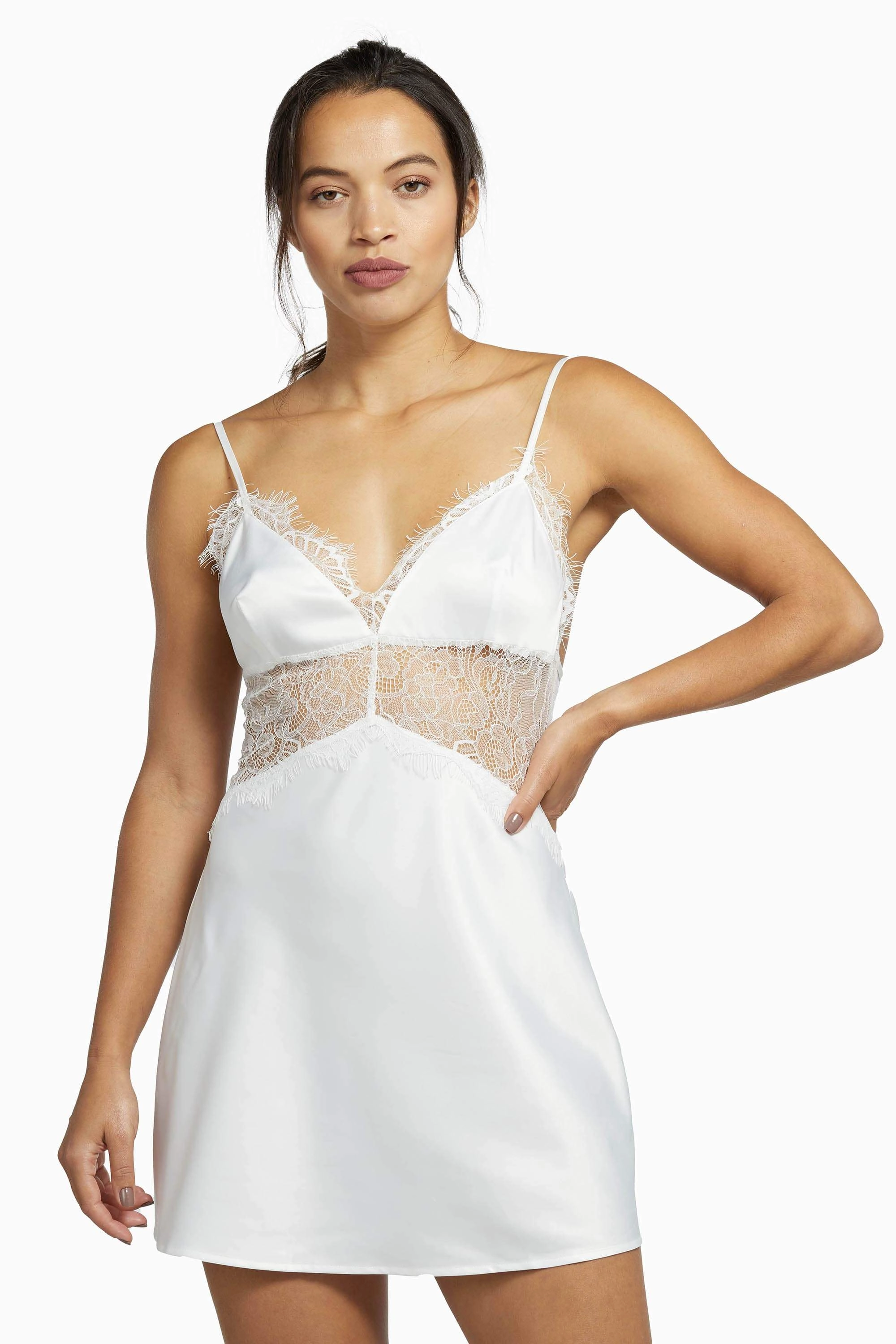 Helena Lace Slip Dress Ivory White