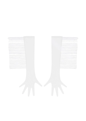 Long Mesh Gloves With Fringe (White)