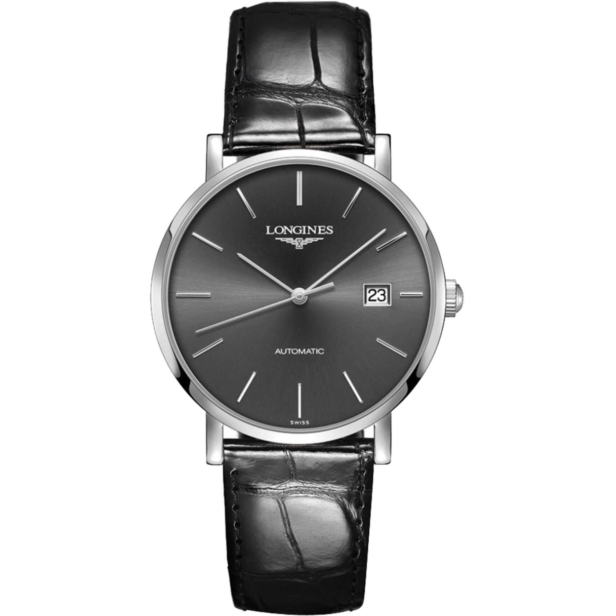 Longines Men's Watch - Elegant Automatic Power Reserve Black Leather Strap | L49104722