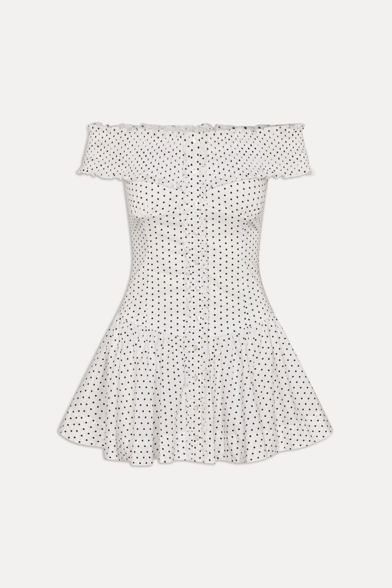 Mae Off Shoulder Mini Dress - White Polka Dot