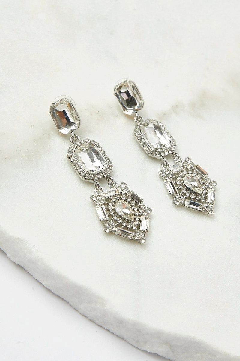 Metallic Crystal Dangle Earrings