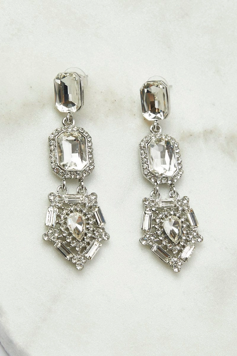 Metallic Crystal Dangle Earrings