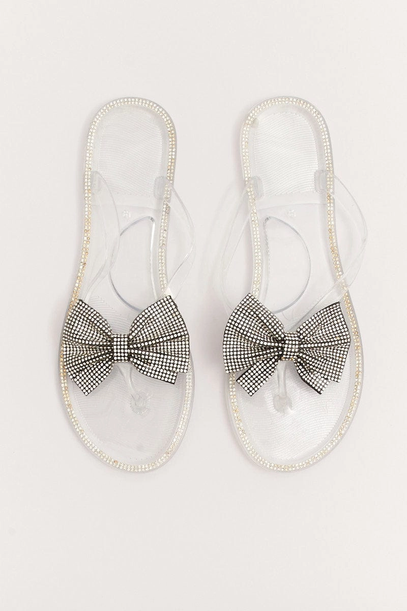 Metallic Rhinestone And Bow Decor Slippers