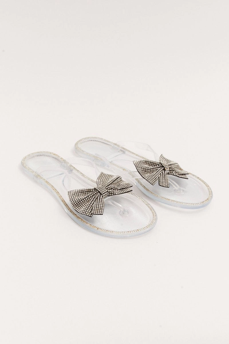 Metallic Rhinestone And Bow Decor Slippers