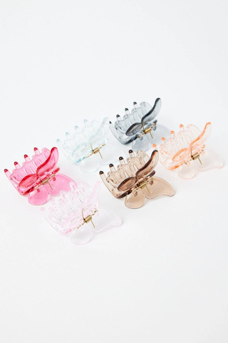 Multi 6 Pack Butterfly Claw Clips