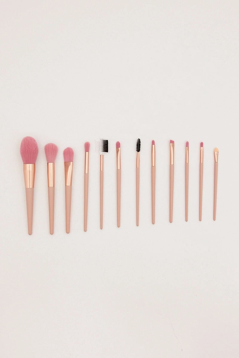 Pink 12 Pcs Make Up Brush With Bag