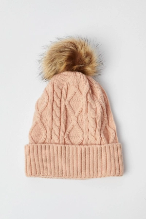 Pink Faux Fur Pom Pom Beanie