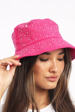 Pink Rhinestones Bucket Hat